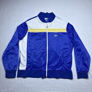 Vintage Speedo Track Jacket Mens XL Blue White Colorblock Retro Full Zip USA